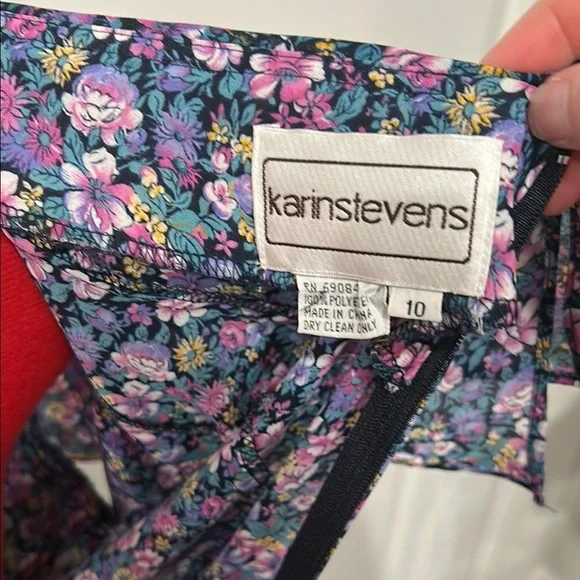 Karin Stevens V Neck Peter Pan Collar  Sheer Flutter Floral Purple Dress Size 10 - Picture 2 of 12